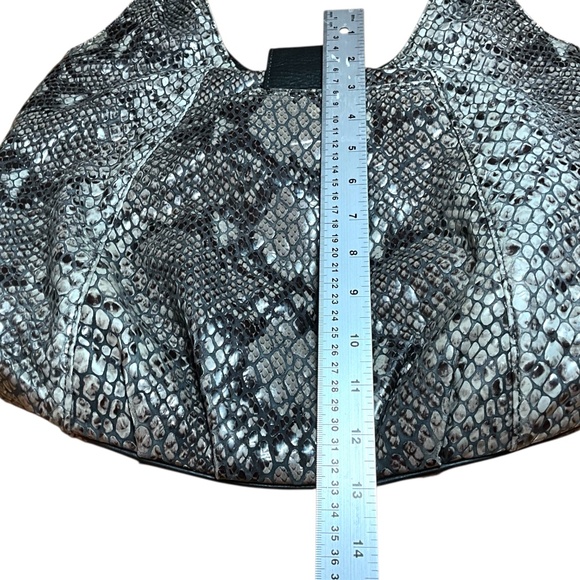 BRIGHTON Python Embossed Shoulder Bag Gray / Black Genuine Leather Braided Strap - Picture 7 of 13